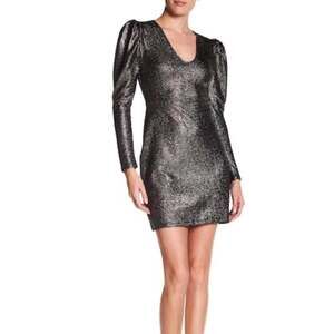 Free Press Metallic Puff-Sleeve Sheath Mini Dress size Medium